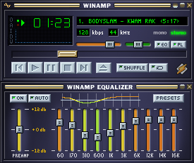 Base Skin: หน้าต่างหลักและ Equalizer สีเทาน้ำเงินแบบ Winamp 2.91